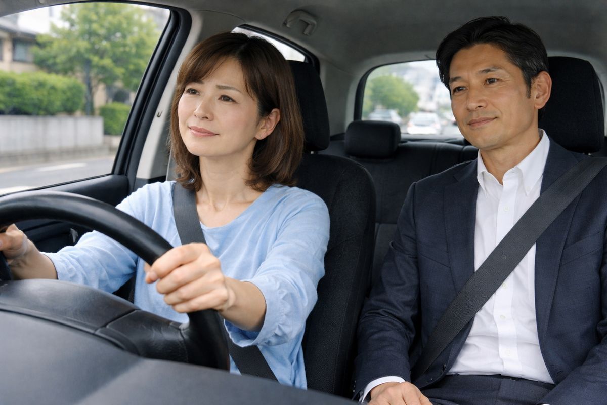 不安な場面を段階的に練習し、落ち着いて発進と停止ができる感覚を積み重ねる様子