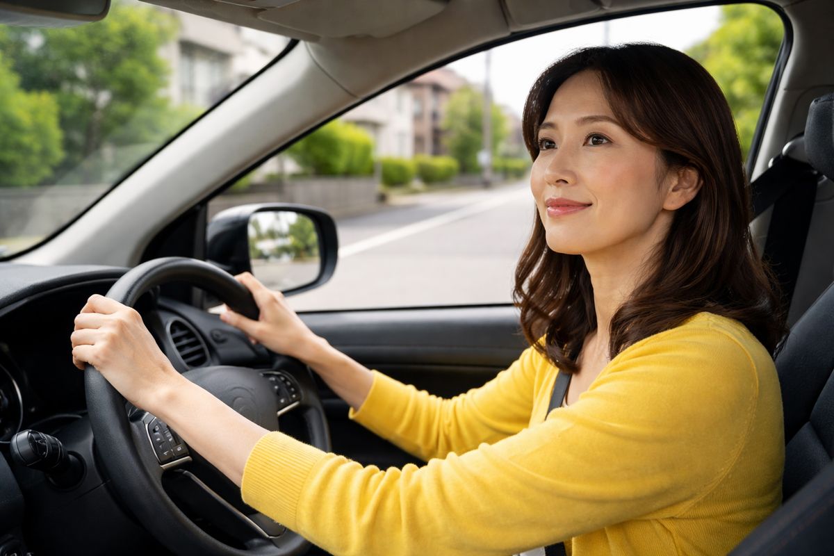 視線の順番が整い落ち着いて左右確認できている運転場面