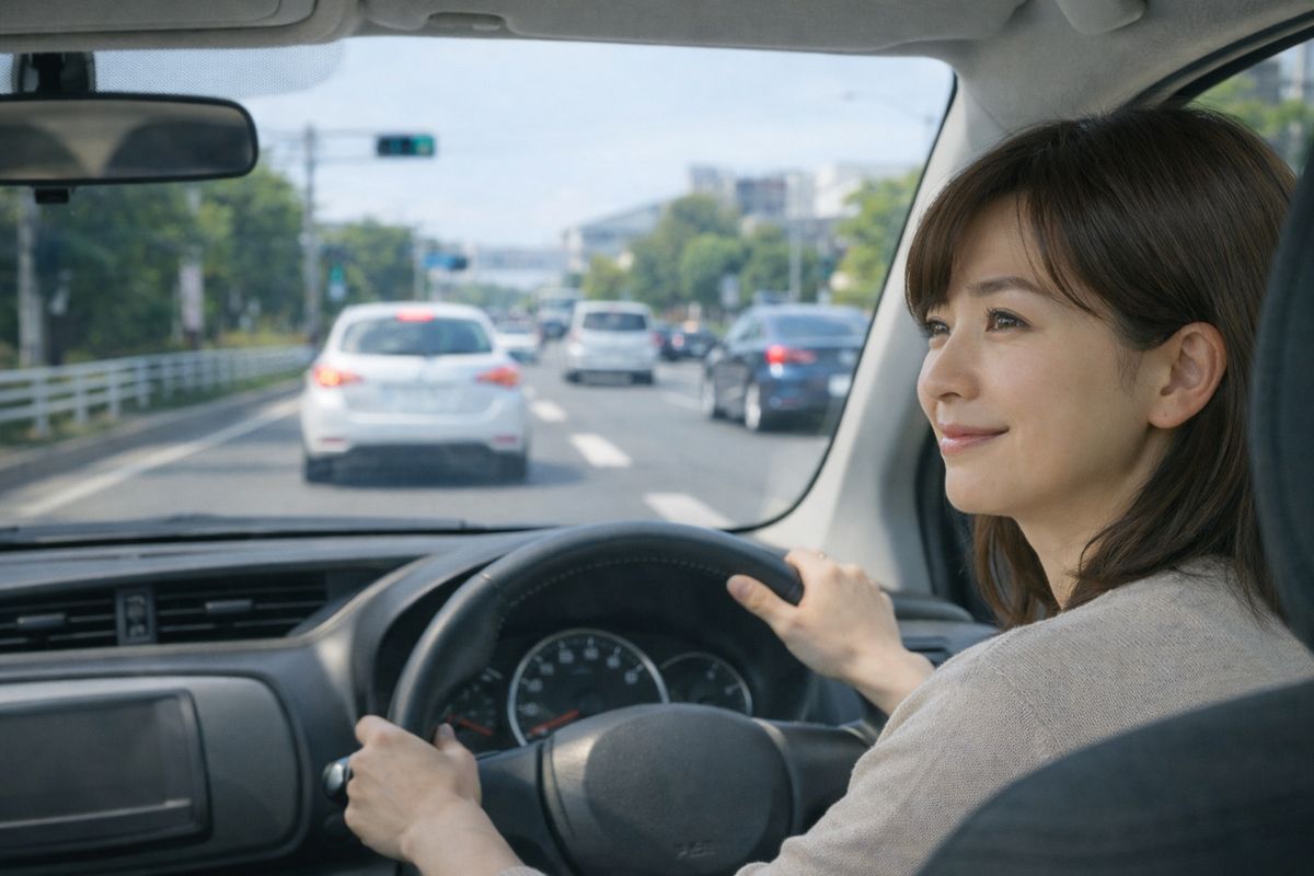 加速の手順が整理でき、一般道の流れに落ち着いて合わせながら運転している女性ドライバーの様子