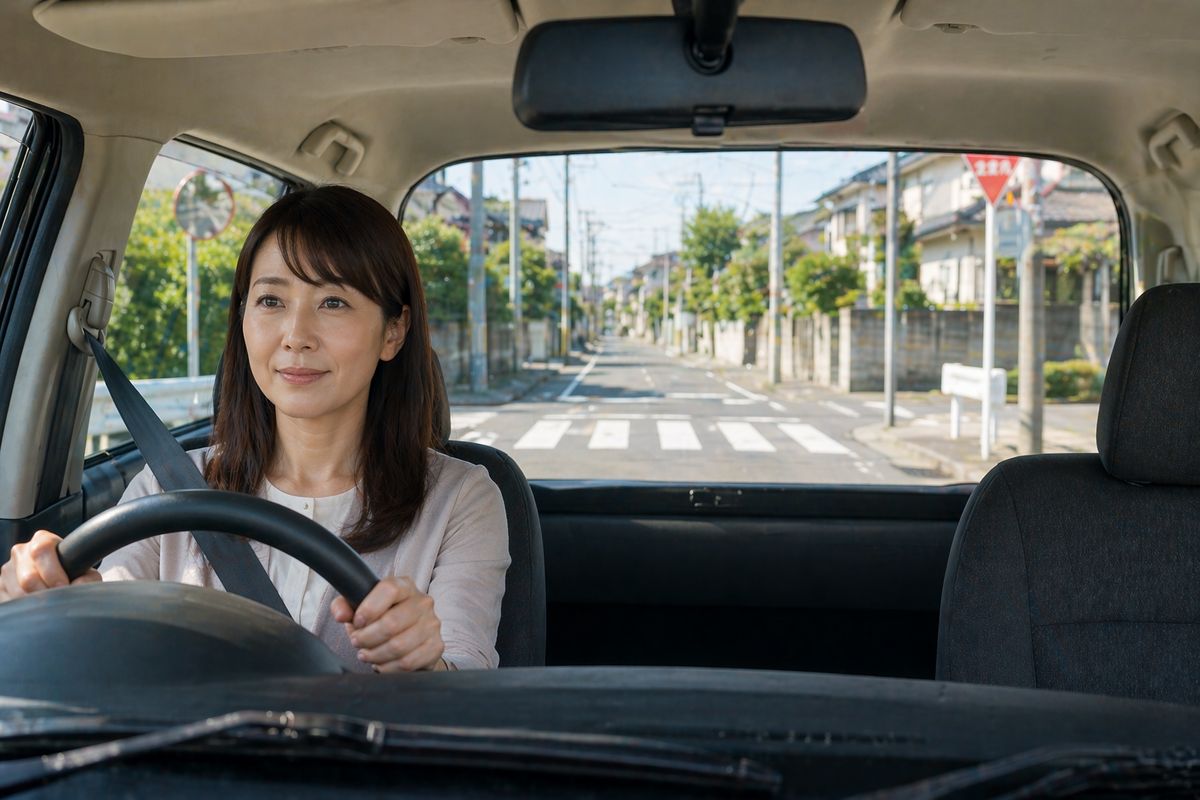 前方の位置関係を保ちながら左右確認できるようになり、落ち着いて運転している様子