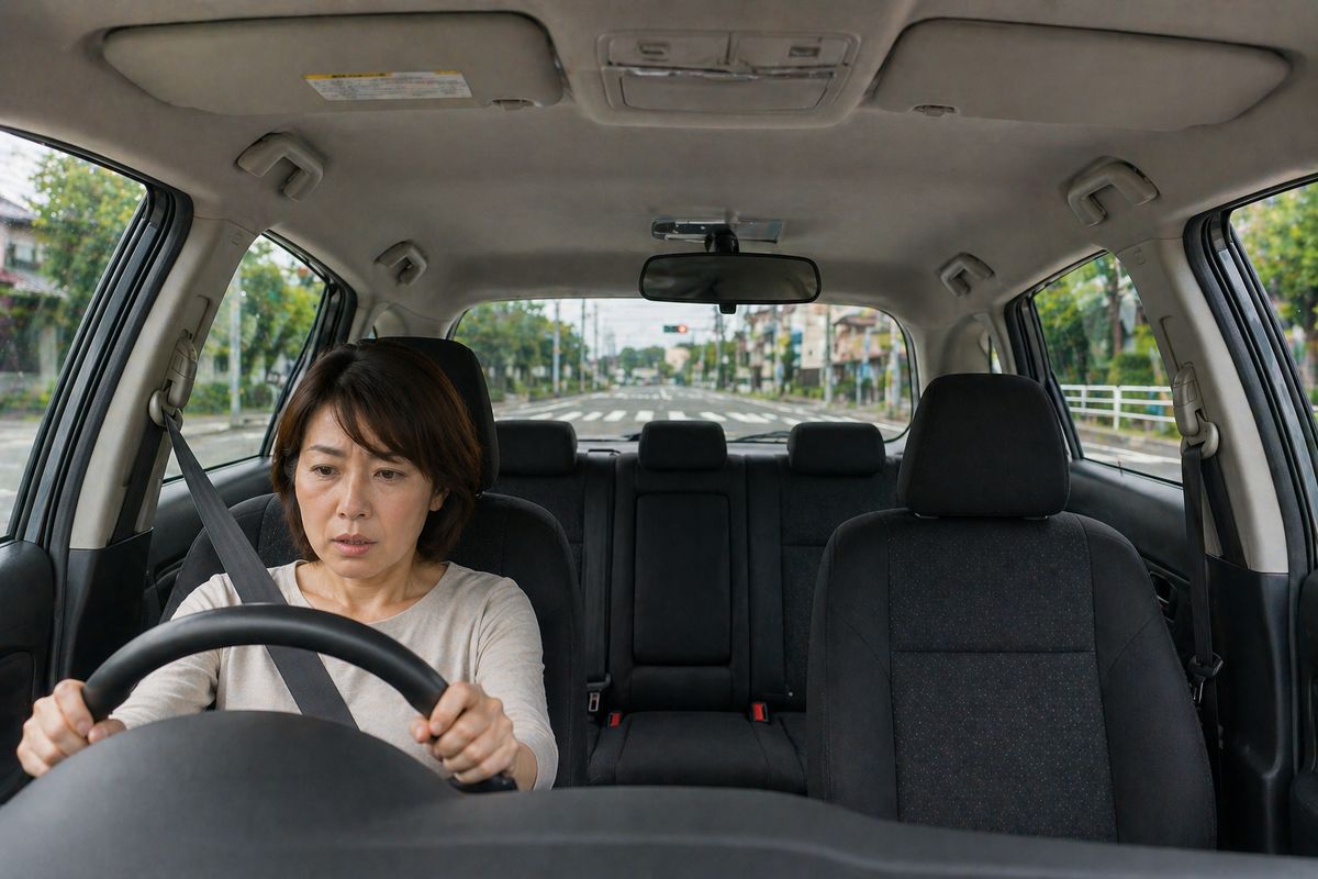 停止線を近くで見すぎて停止位置の判断が遅れている状況