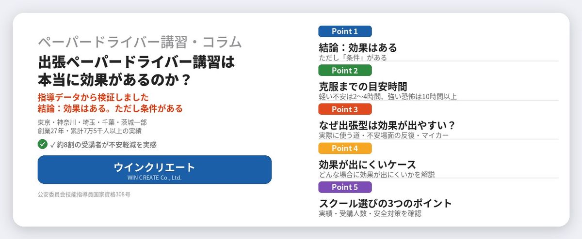 出張ペーパードライバー講習は本当に効果があるのか？指導データから検証